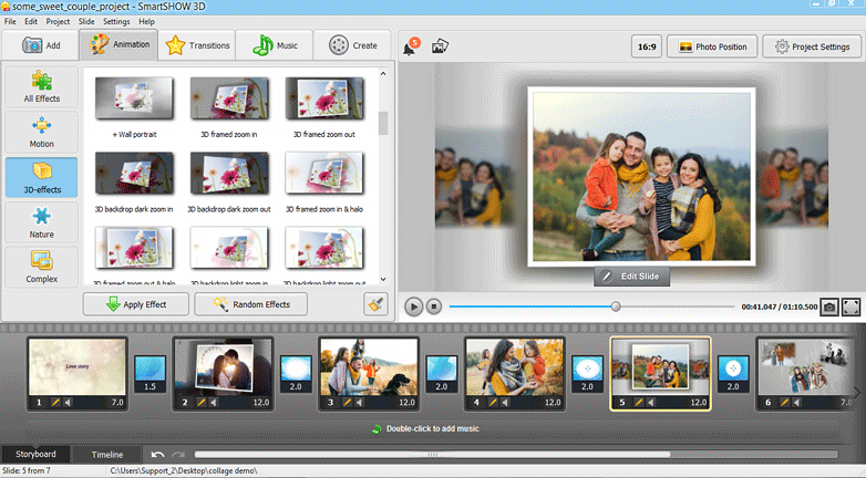 Animation effects in SmartSHOW 3D